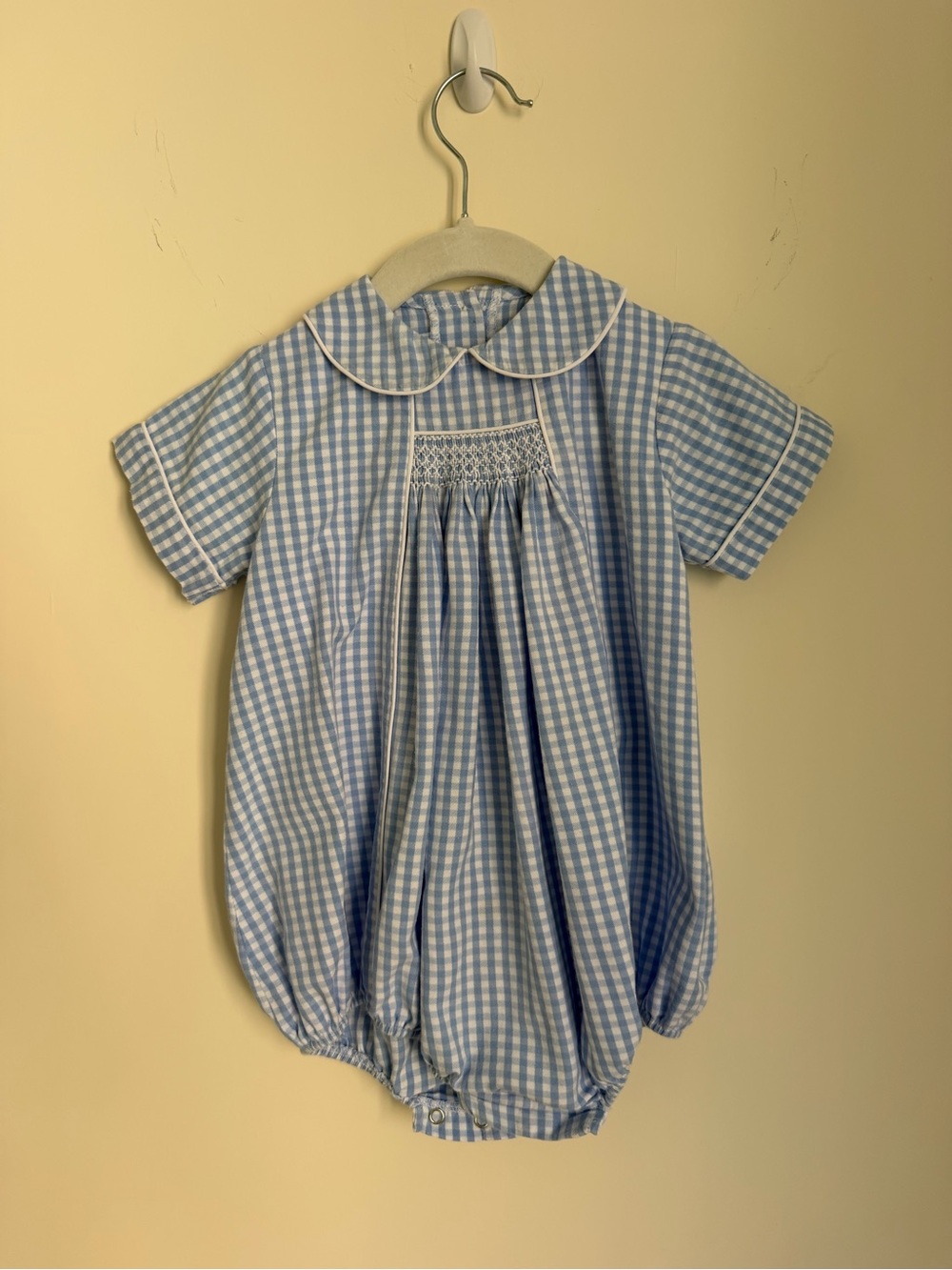 Little English Blue Gingham Smocked Boy Bubble - Picture 1 of 1